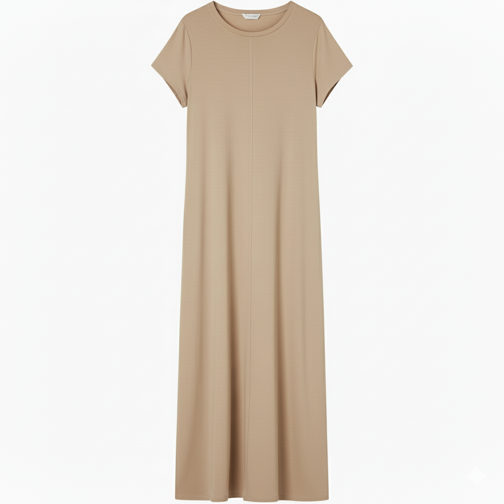 Robe demi manches couleur unie BIEGE