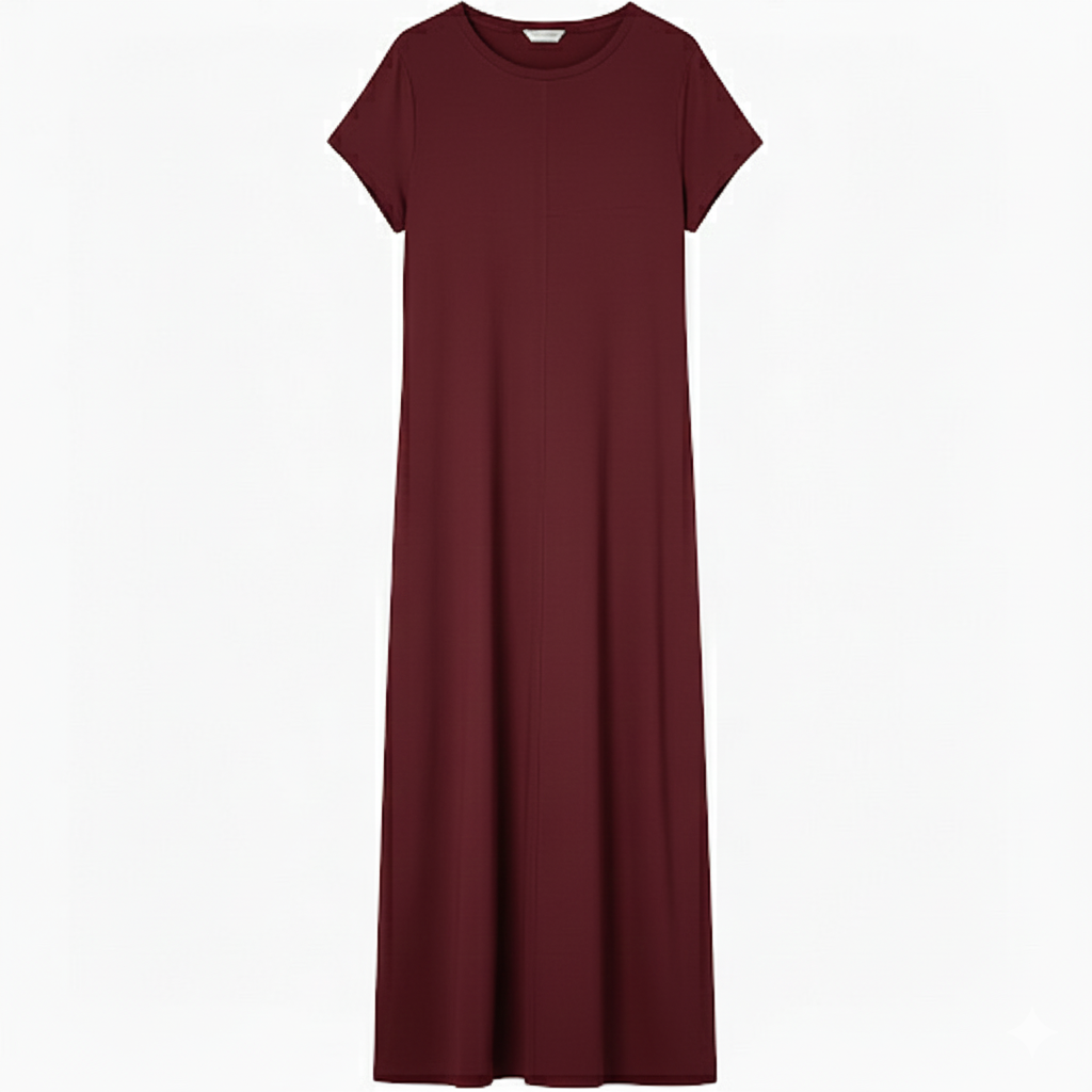 Robe demi manches couleur unie bordeaux